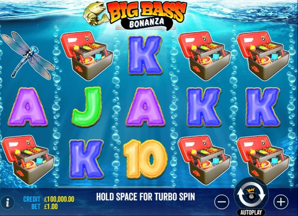 Screenshot of the animal and fishing-themed online slot game Big Bass Bonanza by Pragmatic Play.
